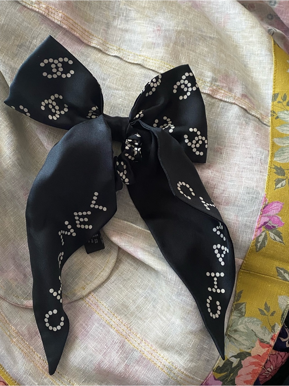 Authentic Chanel Black Logo Dot Bow Hair Accessories